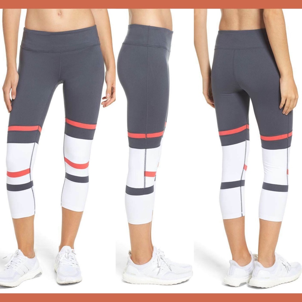 NEW Zella Fierce Gym‎ Crop Leggings Steel Grey White [SZ Medium ]